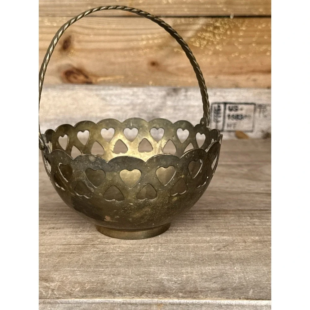 Vintage Brass Bowl with Heart Cutouts 3